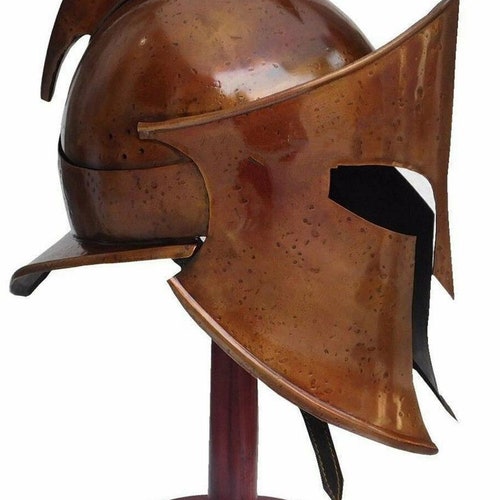 Medieval knight roman 300 spartan armour handmade movie warrior costume helmet with shops wooden stand
