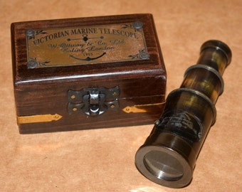 Antique vintage maritime brass 4" telescope victorian marine spyglass scope replica with wooden box