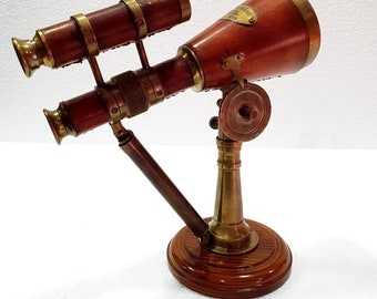 Double barrel telescope 8" brass spyglass working telescope with stand