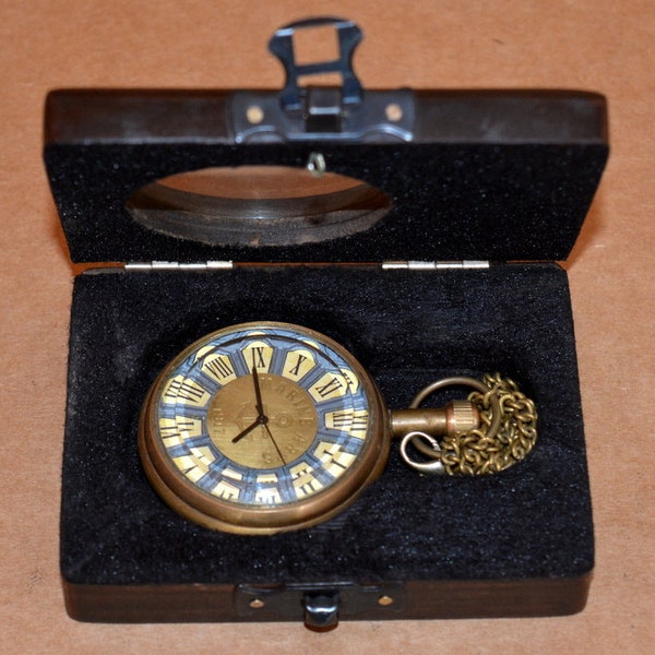 Antico orologio da tasca in ottone marittimo vintage arte marina orologio da collezione replica con scatola di legno