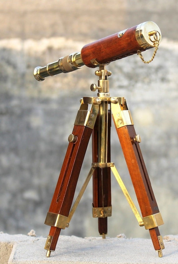 Antique Nautical Brass Leather Telescope With Wooden Floor | Etsy