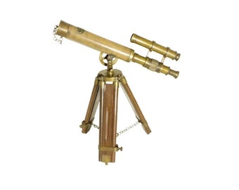 Spyglass scope with tripod stand brass metal 14" double barrel telescope