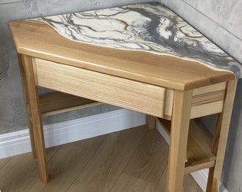 Triangle Coffee Table, Accent Corner Table, Unique Corner Table, Epoxy Resin Marble Table,  Destin Corner Table, Handcrafted Corner Table