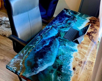 Custom Order Epoxy Table, Resin Kitchen and Dining Table, Sea Epoxy Table, Turquoise Table, Art Resin Table, Office Table, Made To Order