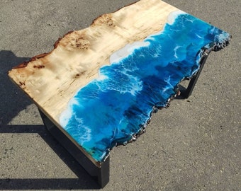 Epoxy Resin Ocean Dining Table, Blue Wave Table, Wood Dining Table, Dining Epoxy Resin Ocean, Kitchen Table, Dinning Room Table