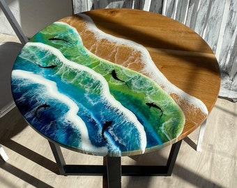 Round Ocean Wave Table, Epoxy Sea Table, Epoxy Dining Table, Modern Epoxy Table, Live Edge Wooden Table, Wave Effect Table, Loft Home Gift