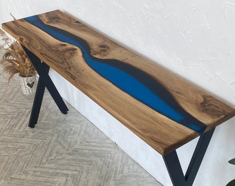 Handmade Walnut Epoxy River Console Table, Modern Entryway Furniture
