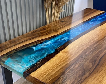Blue Epoxy Table, Epoxy Coffee Table, River Blue Epoxy Table, Coffee Table Luxury River Epoxy Wooden Table, Personalized Table