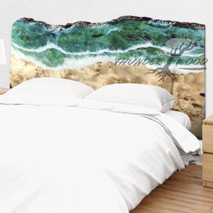 Custom made epoxy resin and wood Headboard, Live Edge Wooden Headboard, King Bed Headboard, Beach Cottage, Bedroom Decoration, Resin Art image 6
