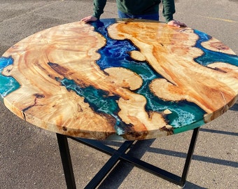 Custom Epoxy Round Wood table, Coffee Table, Round table for dining room, Handmade table, Design table, Large Round End Table, Side Table