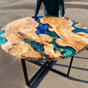 Custom Epoxy Round Wood table, Coffee Table, Round table for dining room, Handmade table, Design table, Large Round End Table, Side Table