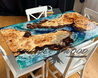 Custom Epoxy Table, Blue Epoxy Resin Table, Handmade Furniture, Kitchen Dining Table, Sea Table, Handmade Epoxy Rustic Elegance Table