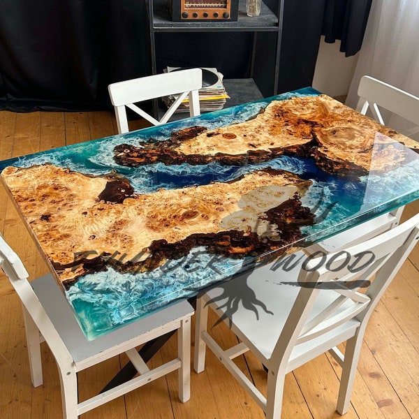 Custom Epoxy Table, Blue Epoxy Resin Table, Handmade Furniture, Kitchen Dining Table, Sea Table, Handmade Epoxy Rustic Elegance Table