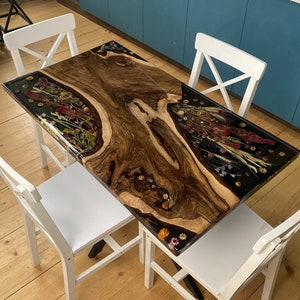 Floral Epoxy Resin Table, Preserved Flowers Desk, Kitchen Dining Table, Dining Room Desk, Wooden Dine Table, New Home Furniture, Custom Size