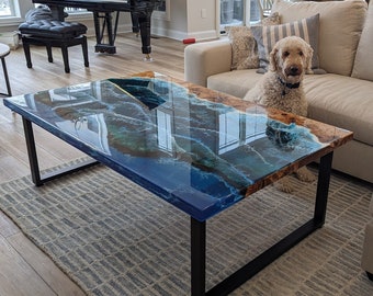 Ocean epoxy table, Wood resin art table, Handmade furniture, Epoxy dining table, Living room furniture table, Epoxy resin coffee table