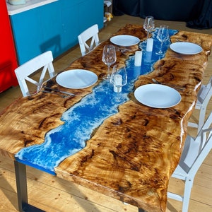 Epoxy Resin River Table, Dining Table, Blue River Table, Center Table Top, Custom Order Table, Natural Wood  Table, Epoxy Resin Table