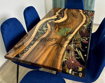 Flower in Epoxy Resin Table, Bouquet Resin Table, Dried Flower Dining Table, Live Edge Desk, Floral Coffee Table, Custom Epoxy Flower Table