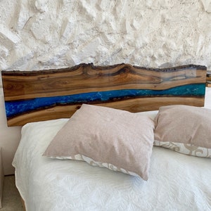 Epoxy Resin Wood Headboard, Epoxy River Headboard, Queen Headboard, Bedroom Headboard, Live Edge Resin Art, Epoxy furniture, Epoxy headboard