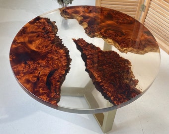 Clear Epoxy Round Table, Dining Wood Table, Round Dine table, Round Conference Table, Entryway Hallway Furniture, Transparent Epoxy Table