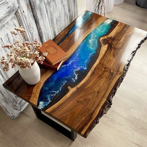 Epoxy Resin River Table, Epoxy Dining Table Top, River coffee table, Wood Dining Table, Custom Order, Epoxy Resin River Table, Natural Wood