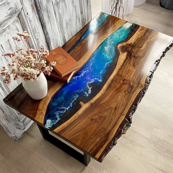 Epoxy Resin River Table, Epoxy Dining Table Top, River coffee table, Wood Dining Table, Custom Order, Epoxy Resin River Table, Natural Wood