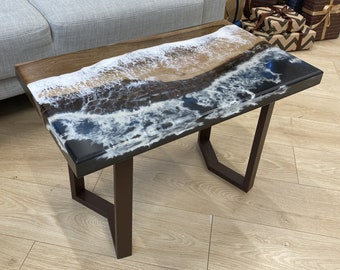 Mesa de resina epoxi estilo mar, mesa de comedor oceánica hecha a mano, mesa de resina epoxi, mesa de resina de diseñador, mesa de resina oscura, mesa hecha a pedido