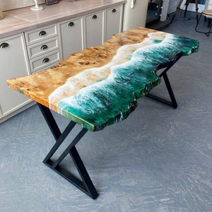 Epoxy Resin Table with Light, Epoxy Resin Art Table with Glowing Sharks, Ocean Wave Table, Custom Order Epoxy Resin Table, Dining Table