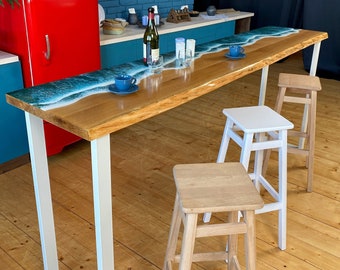 Eingangstisch, Konsole Epoxy-Tisch, Bar-Top-Tisch, Holz-Bartisch, hinter Sofatisch, Frühstückshöhe, mehrere Farben und Größen