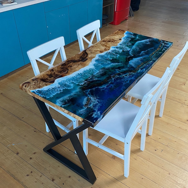 Custom Epoxy Table for Dining Room, Kitchen Resin Table for 4,6,8,10 Persons, Resin Dining Table, Resin Table Top, Wood Table Home & Living