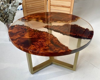 Duidelijke epoxyhars houten tafel met ronde epoxyhars tafel, rond epoxyhars decor, salontafel, eettafel, housewarming cadeau