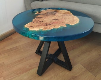 Mesa de madera de resina epoxi personalizada sobre base de metal, muebles hechos a mano, mesa de comedor redonda, mesa de cualquier tamaño/diseño, mesa de comedor de cocina