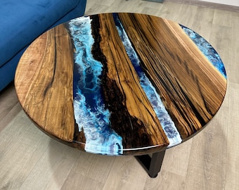 Ronde Walnoot Epoxy Tafel, Epoxy River Eettafel, Bistrotafel, Bijzettafel, Eindronde Salontafel, Pubtafel, Banktafel voor Woonkamer