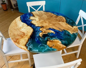 Round Dining Tables, Live Edge Epoxy River Table, Kitchen Table, Dining Room Table, Epoxy Resin Table, Table for Cafe / Bar Custom Order