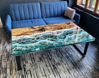 Mesa de resina epoxi, mesa hecha a pedido, mesa de comedor personalizada, diseño oceánico, arte epoxi de madera, mesa de centro, arte de resina, mesa epoxi, mesa de resina