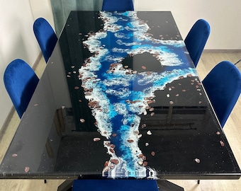 Dining table epoxy black and gold, Luxury dine table, Gold river table epoxy, Custom made table, Contemporary Interior - NEXT DAY SHIPPING