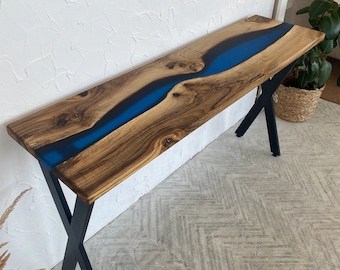 Modern Live Edge Console Table, Narrow Table, Epoxy Resin River Console Table, Rustic Console Table, Hallway Table, Long Console Table