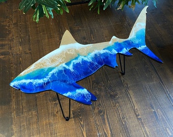Shark Shape Ocean Epoxy Resin Table, Modern Coffee Table, Living Room Table, Wave Resin Coffee Table, Home Decoration, Handmade Artwork