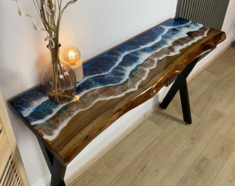 Live Edge Console Table, Epoxy Resin Entry Way Table, Handmade Bar Table, Apartment Furniture, Living room furniture, Custom Coastal Table
