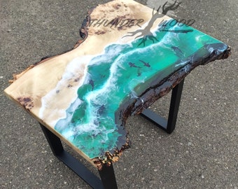 Custom Resin Epoxy Table with Fish, Unique Resin Epoxy Table, Dining Table, Epoxy Resin Waves, Living Room Table, Home Decor, Custom Table