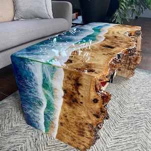 Ocean Epoxy Resin Table, Custom Live Edge Waterfall Table, Epoxy Sofa ...