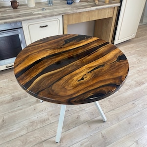 Round Epoxy River Coffee Table, Wood with Black Resin Table, Handmade Round Resin Table, Modern Wood Coffee Table, Modern Home Furniture