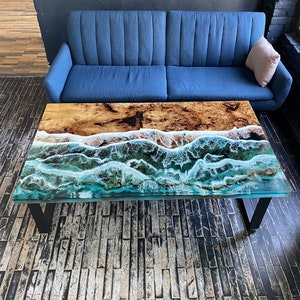 Epoxy Resin Art Table, Custom Wooden Table, Wooden Coffee Table, Ocean Resin Table, Unique Side Table, Live Edge Desk, Resin Furniture