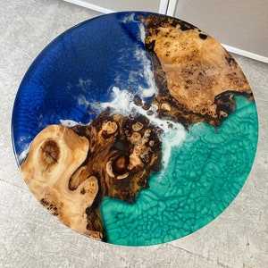 Round Epoxy Ocean Table 100% Handmade Table Round Live Edge - Etsy