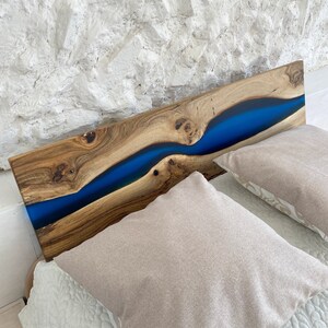 Wood Epoxy River Headboard for Bed, Over The Bed Hanging Wall Mounted Headboard, Minimalist Homes, Custom Order Headboard, Wall Art Hanging