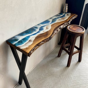 Ocean Wave Console Table, Epoxy Entryway Table Console, Entry way Table, Epoxy Sofa Table, Handmade Furniture, Handmade Wooden Hallway Table