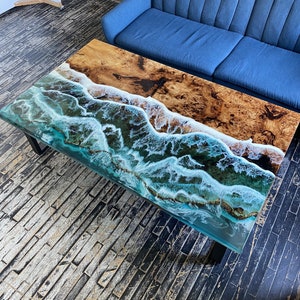 Live Edge Epoxy Ocean Table, Custom Ocean Table, Dining epoxy table, Handmade epoxy table,  Dining Room Furniture, Kitchen dining table