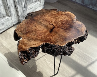Live Edge Walnut Slab Table, Rustic Natural Wood Furniture with Hairpin Legs