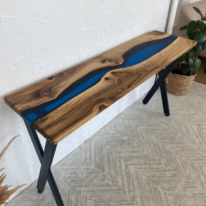 Modern Live Edge Console Table, Narrow Table, Epoxy Resin River Console Table, Rustic Console Table, Hallway Table, Long Console Table