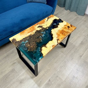 Epoxy Resin River Maple Table, Rectangular Coffee Table, Small Side Table, Epoxy Wood End Table, Live Edge Coffee Table,