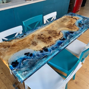 Custom Ocean Epoxy Table Many Sizes, Live Edge Dining Table, Epoxy Kitchen Table, Wooden Coffee Table, Nautical Table, Blue Side Table